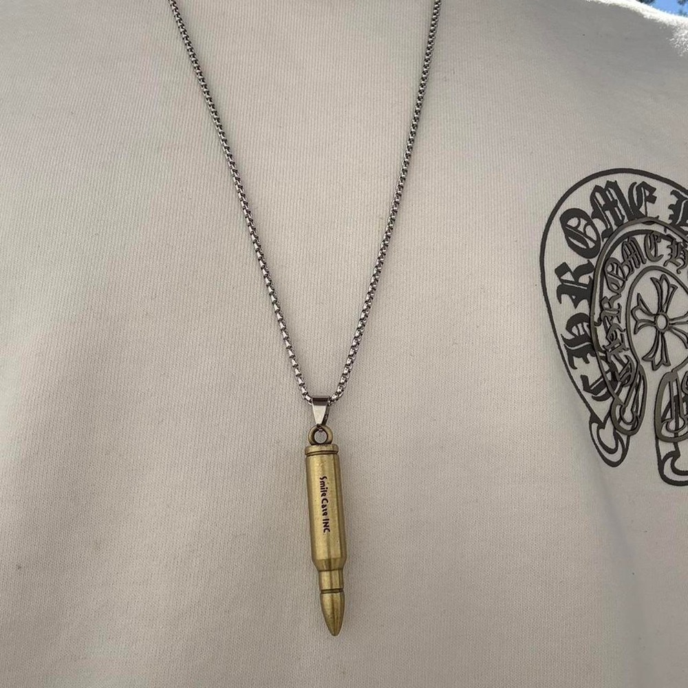 Gold Bullet Pendant Necklace Crossfire Smile Gate INC 26in Chain Mens Accessory